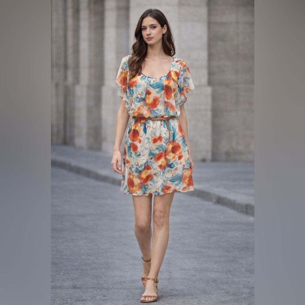 AUW FLoral Chiffon Blouson Dress
Large Braided Narrow Belt